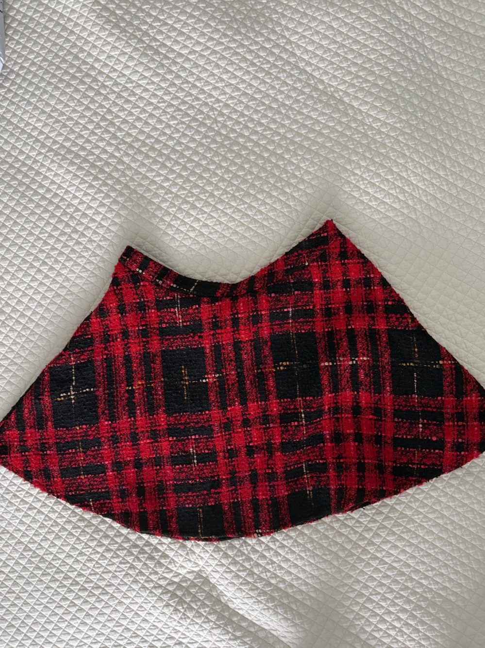 VICI Red and Black Plaid Tweed A-Line Mini Skirt
